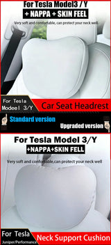 OULEX For Tesla Model 3 Y/Juniper Flocking/Leather Car Seat Neck Pillow Soft Memory Neck Pillow High-Quality Headrest Support