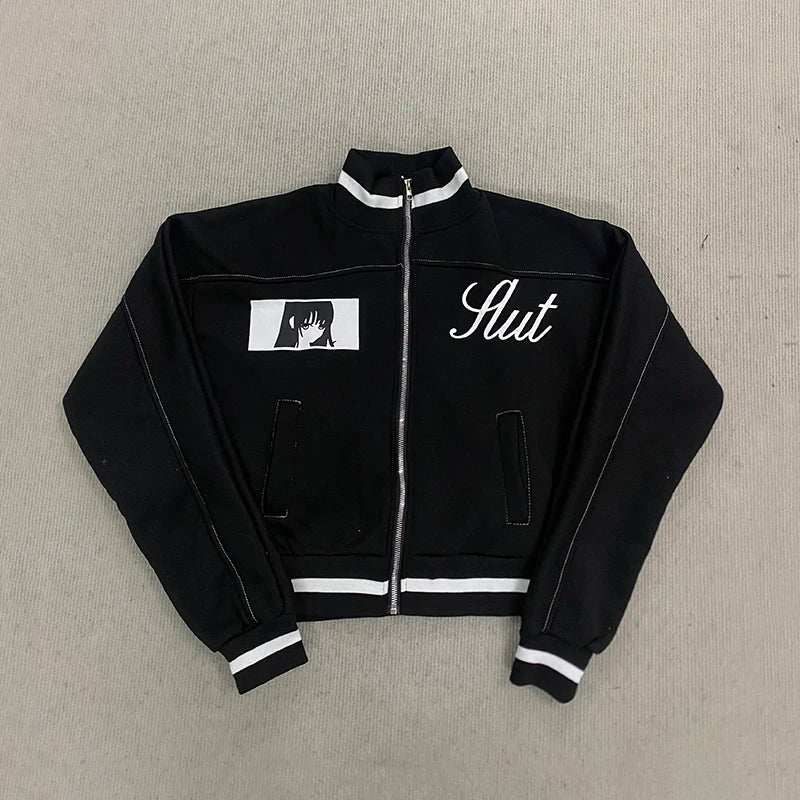 Korean Cartoon Baseball Jacket – Girls Kawaii Zip-Up