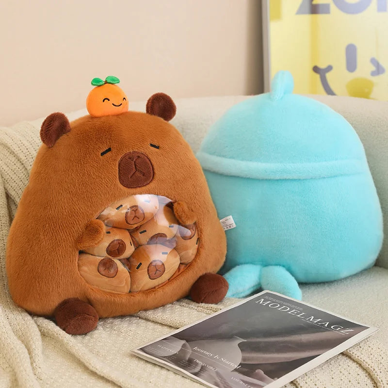 New Capybara Shark Shaped Snack Bag Plush Toys Super Soft Cartoon Squishy Pillow Funny Food Dolls Birthday Gifts Room Decor