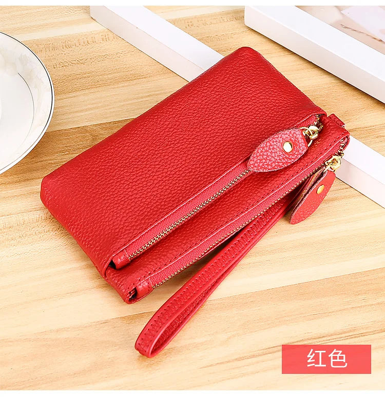 Fashion Women Genuine Leather Wristlet Clutch Bag Multifunctional Coin Purses Wallet Zipper Card Holder Money Clip Phone Bag