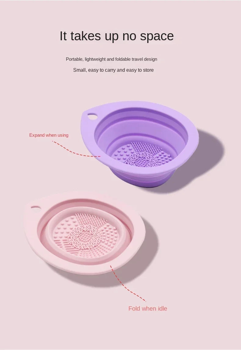 USA-Made Foldable Silicone Makeup Brush Cleaner & Powder Puff Washing Bowl