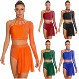 Women's 2-Piece Rhinestone Dance Crop Top & Shorts Set