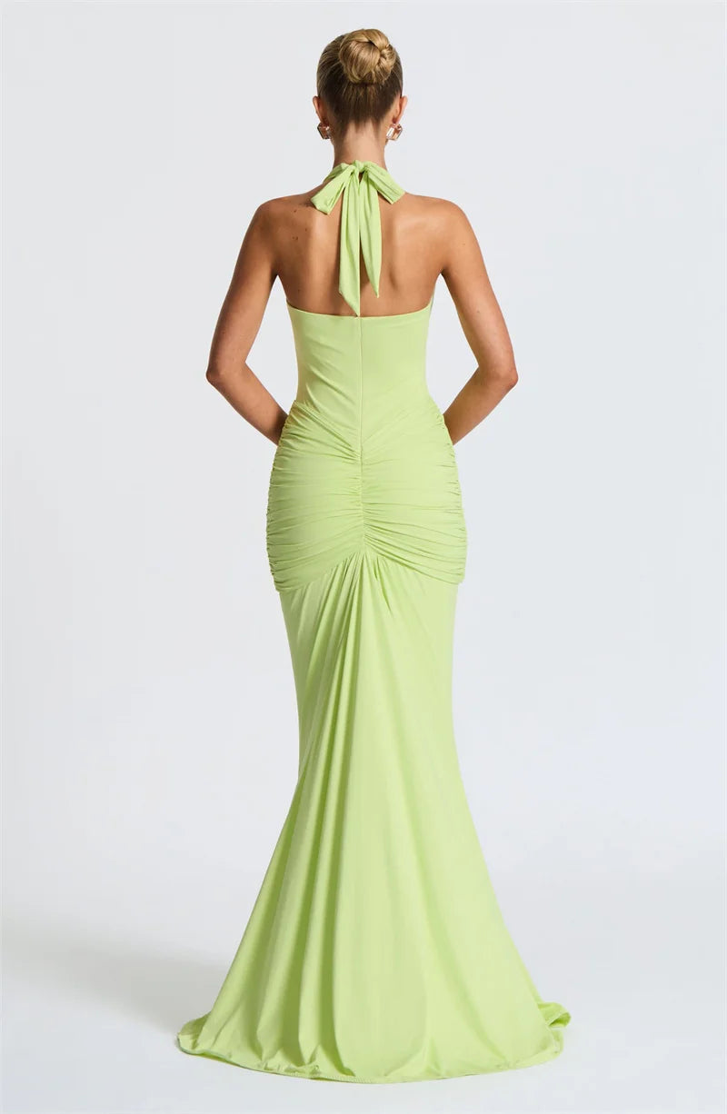 Elegant Deep V-Neck Halter Maxi Dress