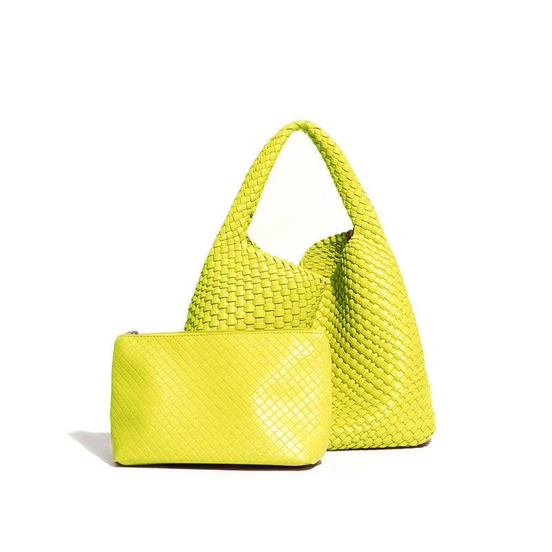 2025 Women Bag Luxury PU Leather Handbag Lady Fashion Handmade Knitting Tote Female Hand-woven Basket Shoulder Bag with Purse
