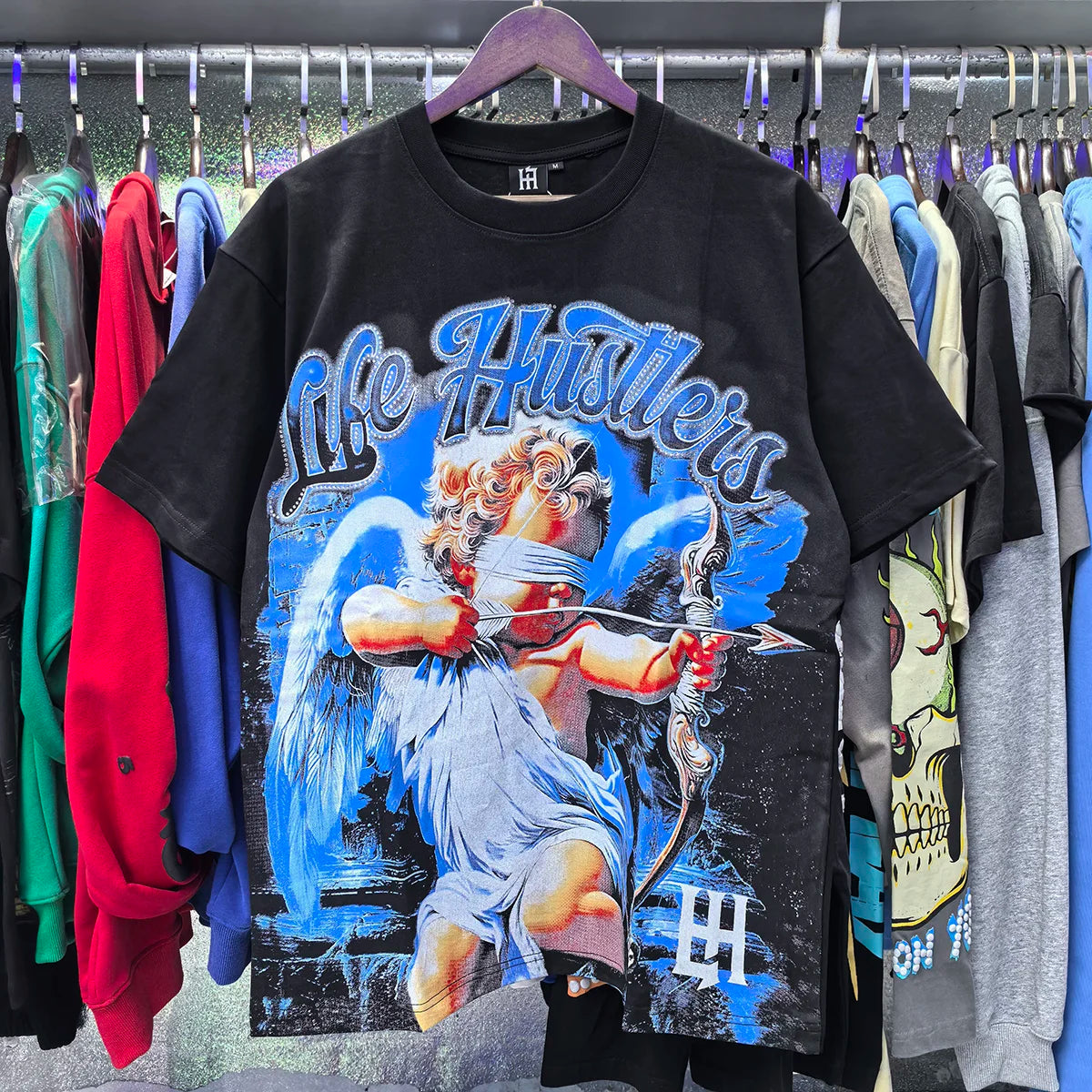 Oversized Rhinestone Cotton Crew Neck T-Shirt
