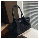 2025 Leopard Print Suede Women Tote Bag with Inner Pocket Underarm Bag Large Capacity Satchel Bag for Work Travel Purses Handbag