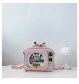 Cartoon Cute Handbags for Women Funny Retro TV Transparent Square Bag Fashion Leather Personalized Creative Shoulder Bag Woman