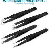 Professional 4-Piece Stainless Steel Tweezers Set with Travel Case - USA Origin