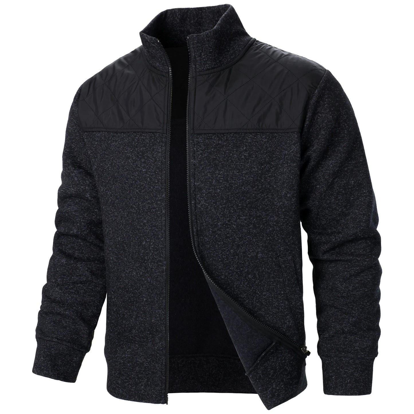 Men's Autumn/Winter Zip-Up Knit Jacket – Striped Check Stand Collar Sweater Coat