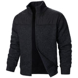 Men's Autumn/Winter Zip-Up Knit Jacket – Striped Check Stand Collar Sweater Coat