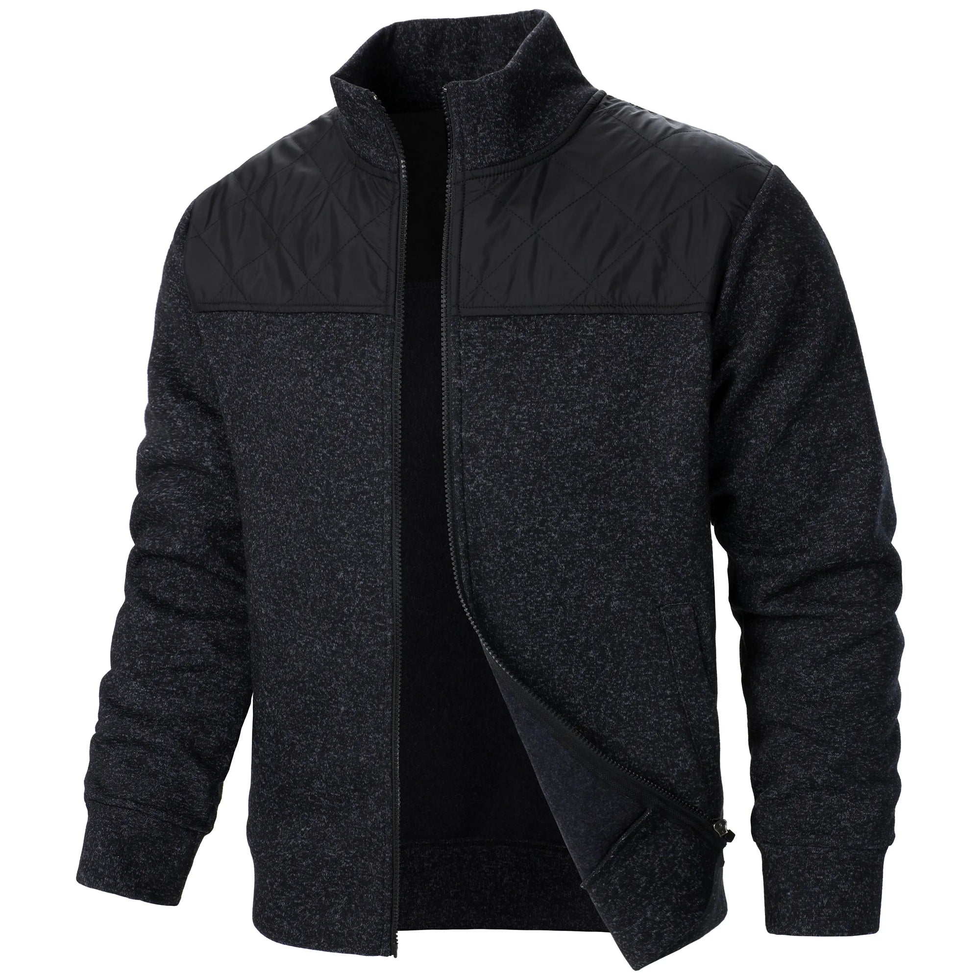 Men's Autumn/Winter Zip-Up Knit Jacket – Striped Check Stand Collar Sweater Coat