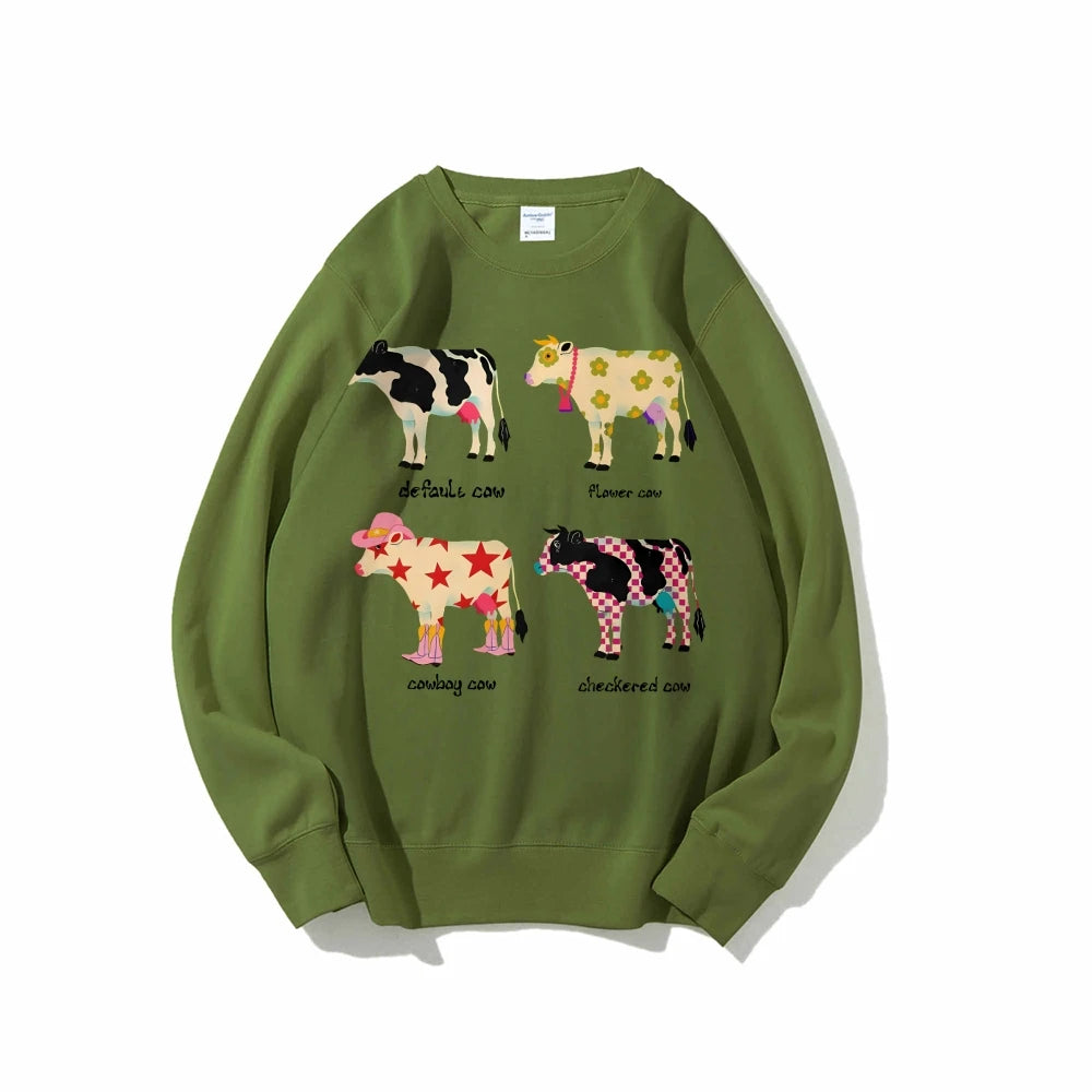 Cute Cartoon Cow Print T-Shirt Pure Cotton Washed Shoulder Round Neck Neutral Style Fashion Trend New High Quality Short Sleeves