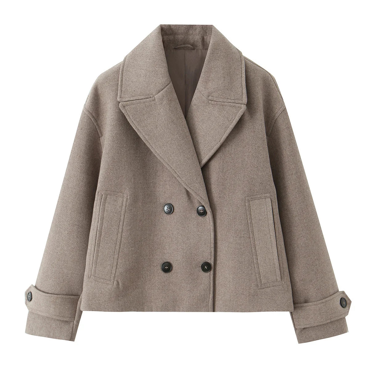 NLZGMSJ Vintage Casual Chic Women Overcoat Solid Pockets Double-breasted Short Coat New Fashion 2025 Winter Holiday Coats
