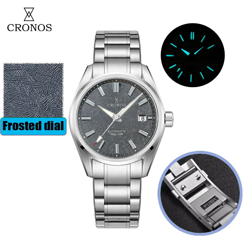 Cronos New 39mm Texture Luxury Men Business Dress Watches SW200 Automatic Mechanical Waterproof 100m L6037M