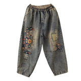 Women's Retro Embroidered High-Waist Jeans