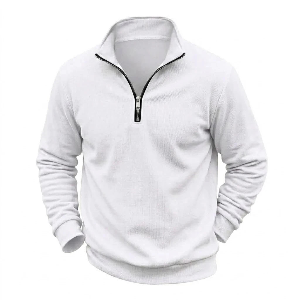 Mens Zip Up Jumper Mock Neck Warm Fleece Daily Knit Top Plain Tone Long Sleeve Pullover Outer Garment Tees for Guys Street