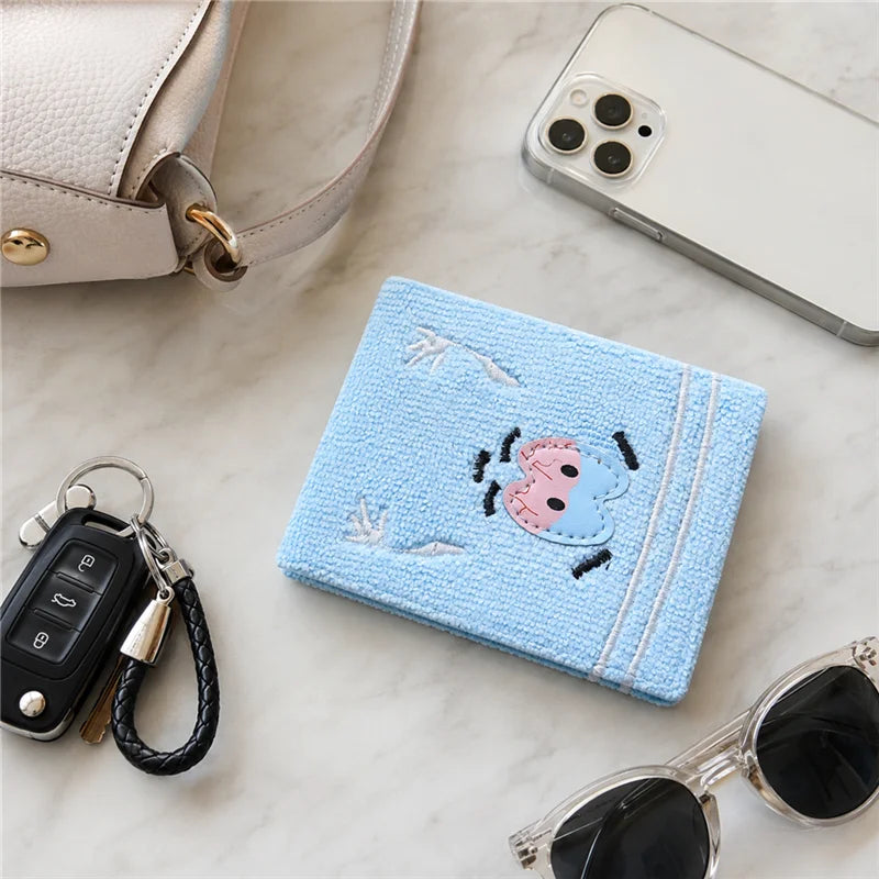 Wallets High Quality Synthetic Leather Embroidery Short Bifold Small Wallet for Men Women Unisex Cute Card Holder Coin Purse