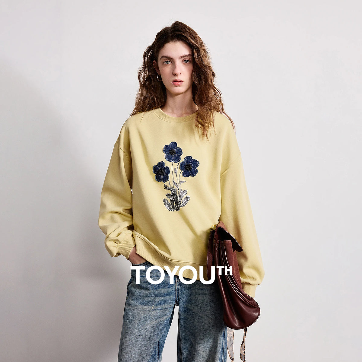 TOYOUTH Women's Relaxed Cotton-Blend Sweatshirt