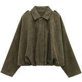 HXAO Suede Cropped Jacket Women's Bomber Jacket Oversized Batwing Sleeves Outerwears Lady Casual Loose Coat Street Style Jackets