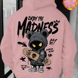 Men's Casual Street Hooded Sweatshirt with Hand-drawn Cartoon Portrait and Letter Pattern Print. Fall/Winter Hooded Shirt.