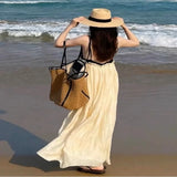 Fashion Vintage Straw Baskets Bag Straw Handmade Woven Beach Bag Korean Style Large Capacity Tote Bag Women Accessory