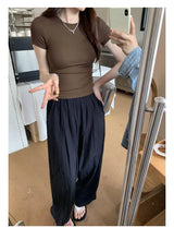 Y2K Vintage Slim Fit Crop Top - Solid Crewneck Short Sleeve Tee