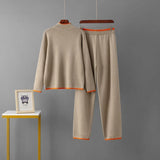 USA-Made Luxury Wool 2-Piece Set: Embroidered Horse Knit Jacket & Pants