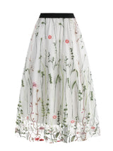 Tonval Floral Embroidered Mesh Midi Skirt – Elegant & Vintage