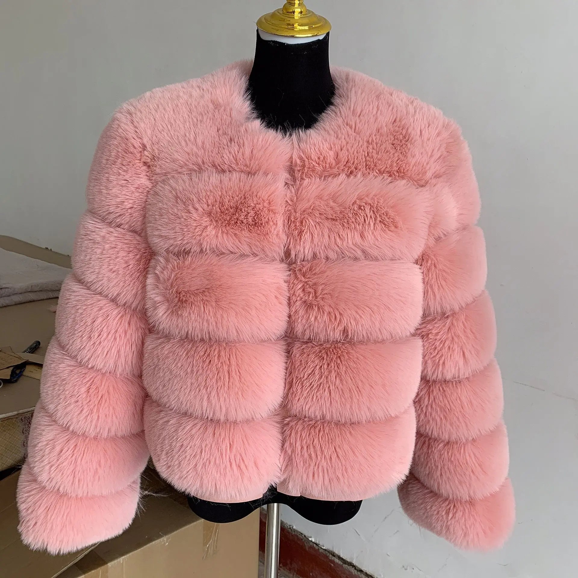 Elegant Winter Faux Fox Fur Crop Jacket