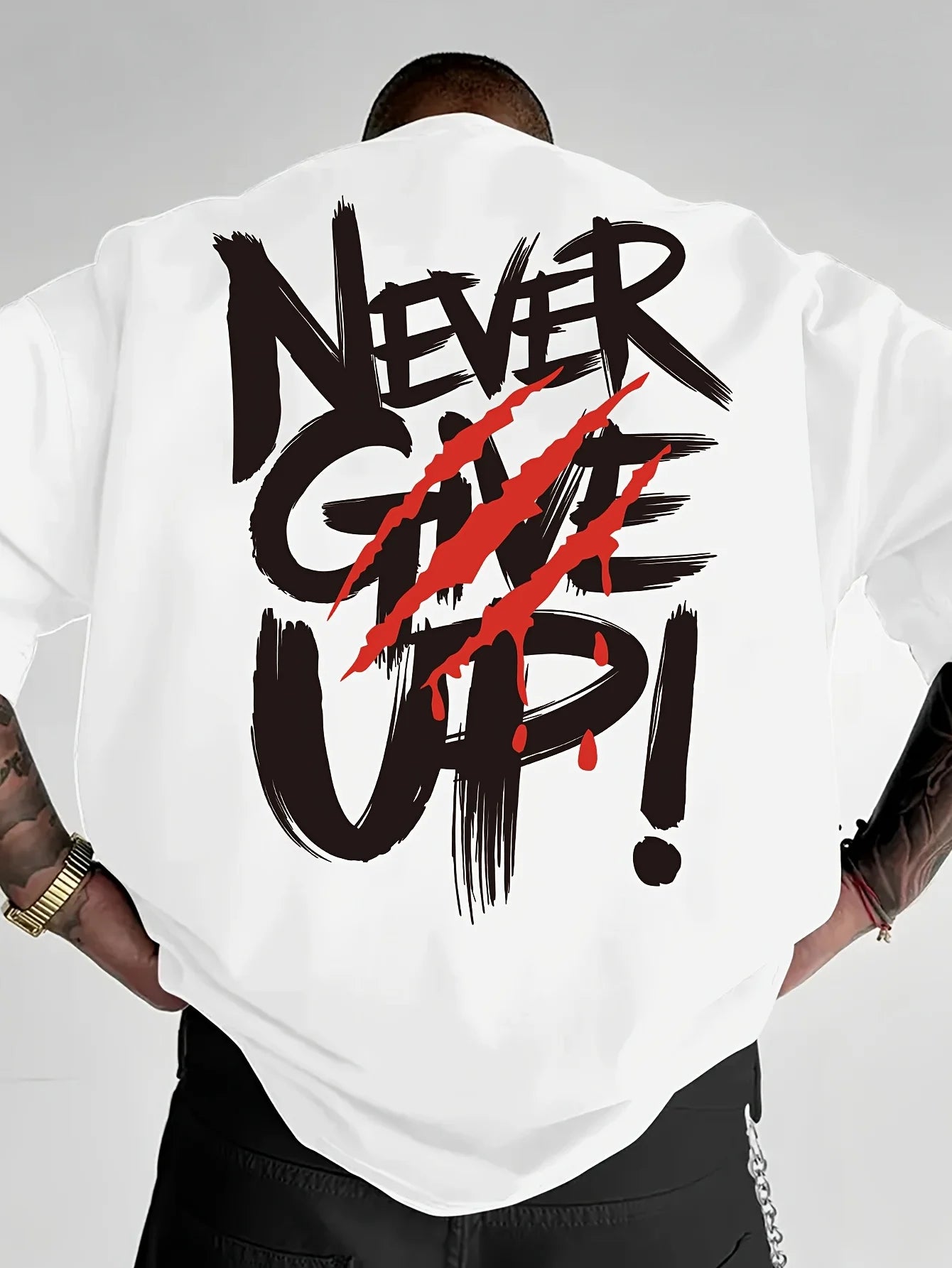 Men's "Never Give Up" 100% Pure Cotton Graphic Tee - Loose Fit