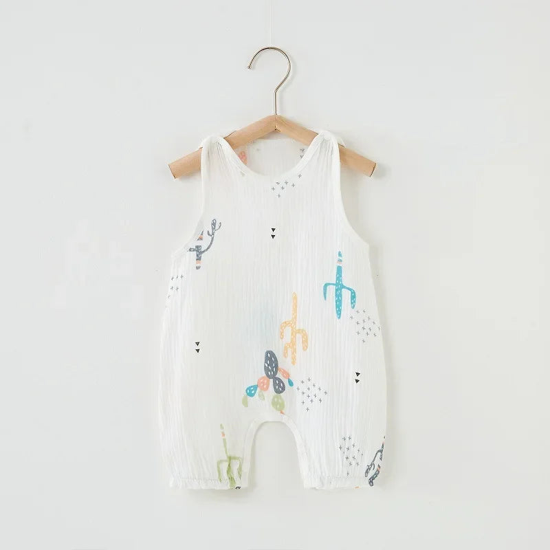 Summer Baby Girls Romper Cartoon Bear Newborn Jumpsuits Infant Sleeveless Muslin Clothing for Boys Printed Outfits