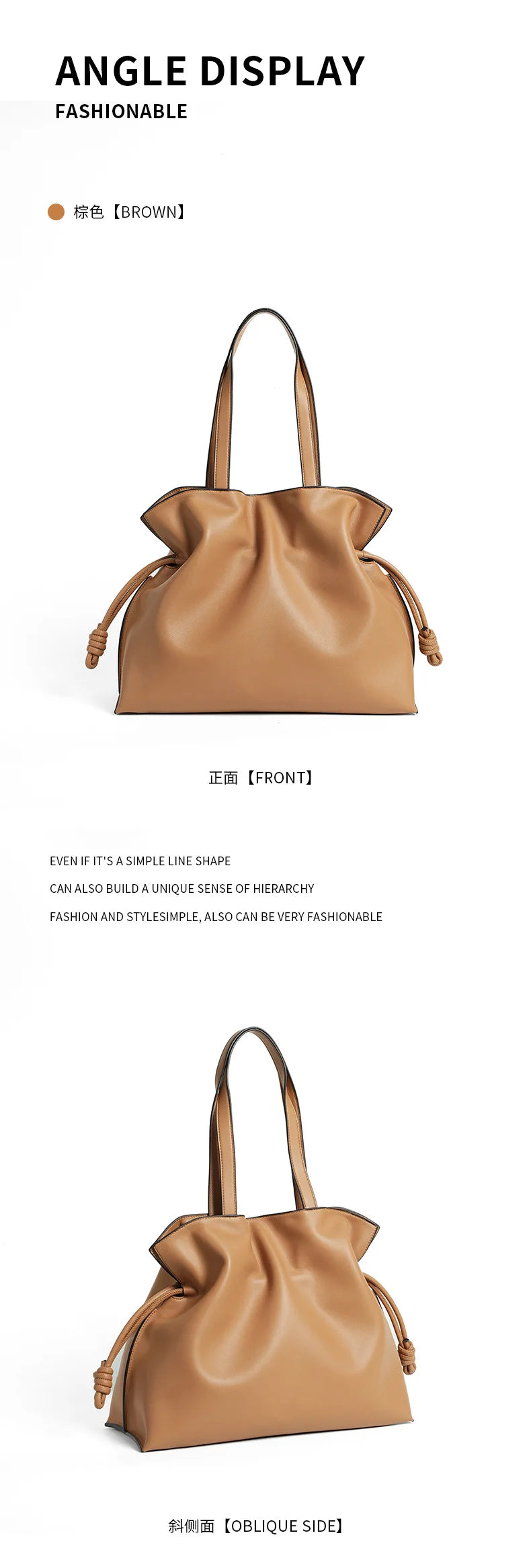 Autumn Winter High-End Leather Bucket Bag Drawstring Pleated Soft Cowhide Single Shoulder Tote Lucky Bag for Women