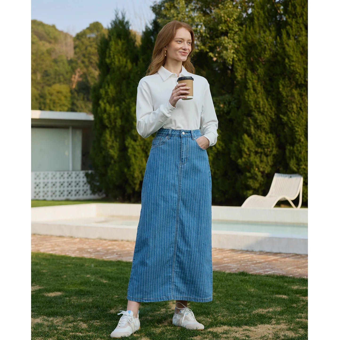 Women's Cotton Denim Midi Skirt | Spring 2026