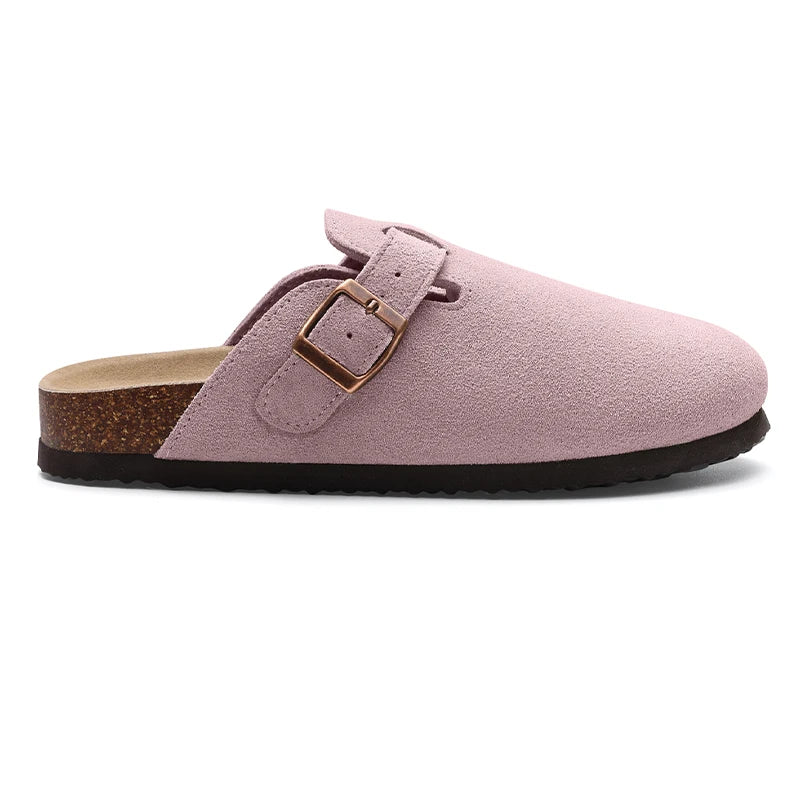 Kidmi Men's Suede Clogs Cork Footbed Clogs for Women Soft Leather Adjustable Buckle Slip-on Potato Shoes Sandals Beach Slippers