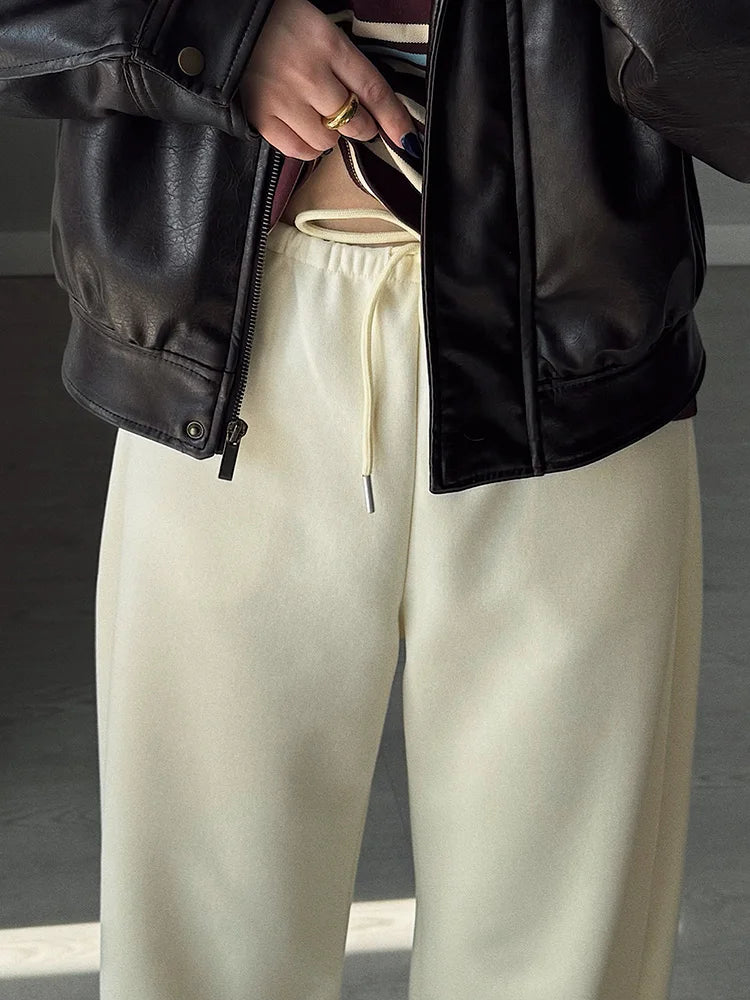 Autumn Burgundy Sweatpants Women Straight Leg Sport Pants Cotton Ladies Coffee Basic Joggers Wide Leg Women's Pants And Trousers