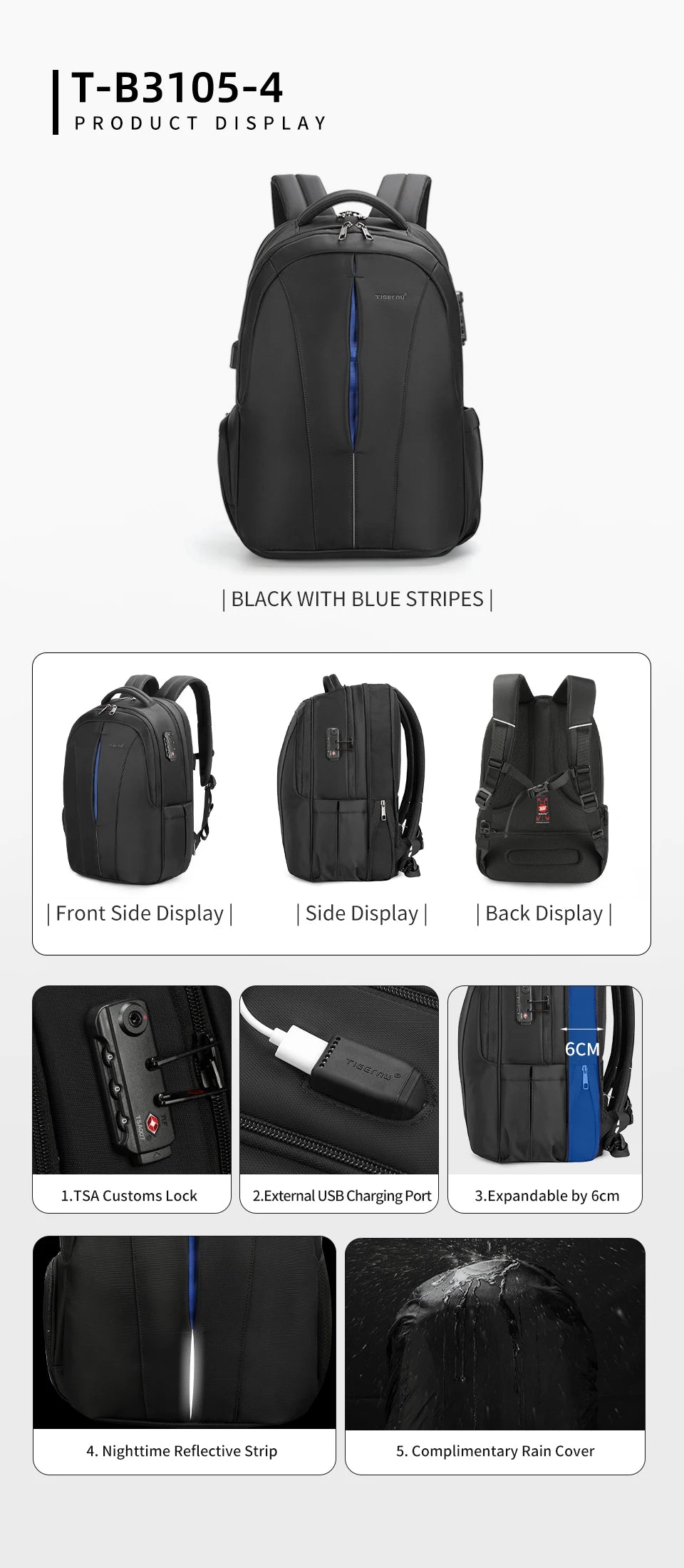 Tigernu Travel Backpacks 14-15.6-17'' Laptop Backpack For Men TSA Anti Theft Backpack Nylon Backpacks Bag For Schoolbag Knapsack