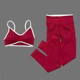 2Pcs HISTELLO Women's Seamless Yoga Fitness Set Ignite Sculpt Scrunch Leggings Strappy Halter Bra Gym Sports Fitness Outfit