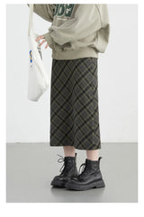 CHIC VEN Women Long Skirt Casual New Sweet Cool Style High Waist Slit Plaid Half Skirt Straight Tube Skirts Spring Autumn 2024