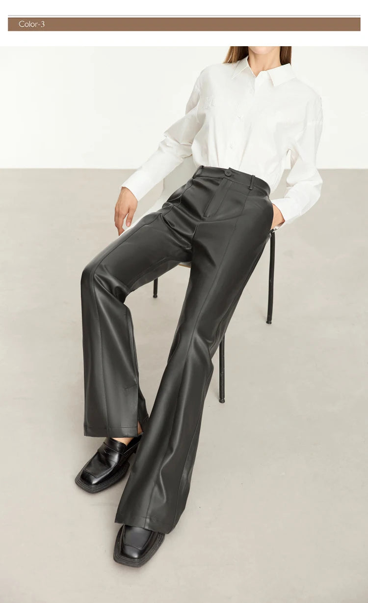 Minimalist Straight-Leg PU Leather Trousers