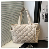 Multi Pocket Women Mailman Bag Diamond Patterned Cotton Clothing Shoulder Bag Large Capacity Tote Bag Casual Nylon Shoulder Bag
