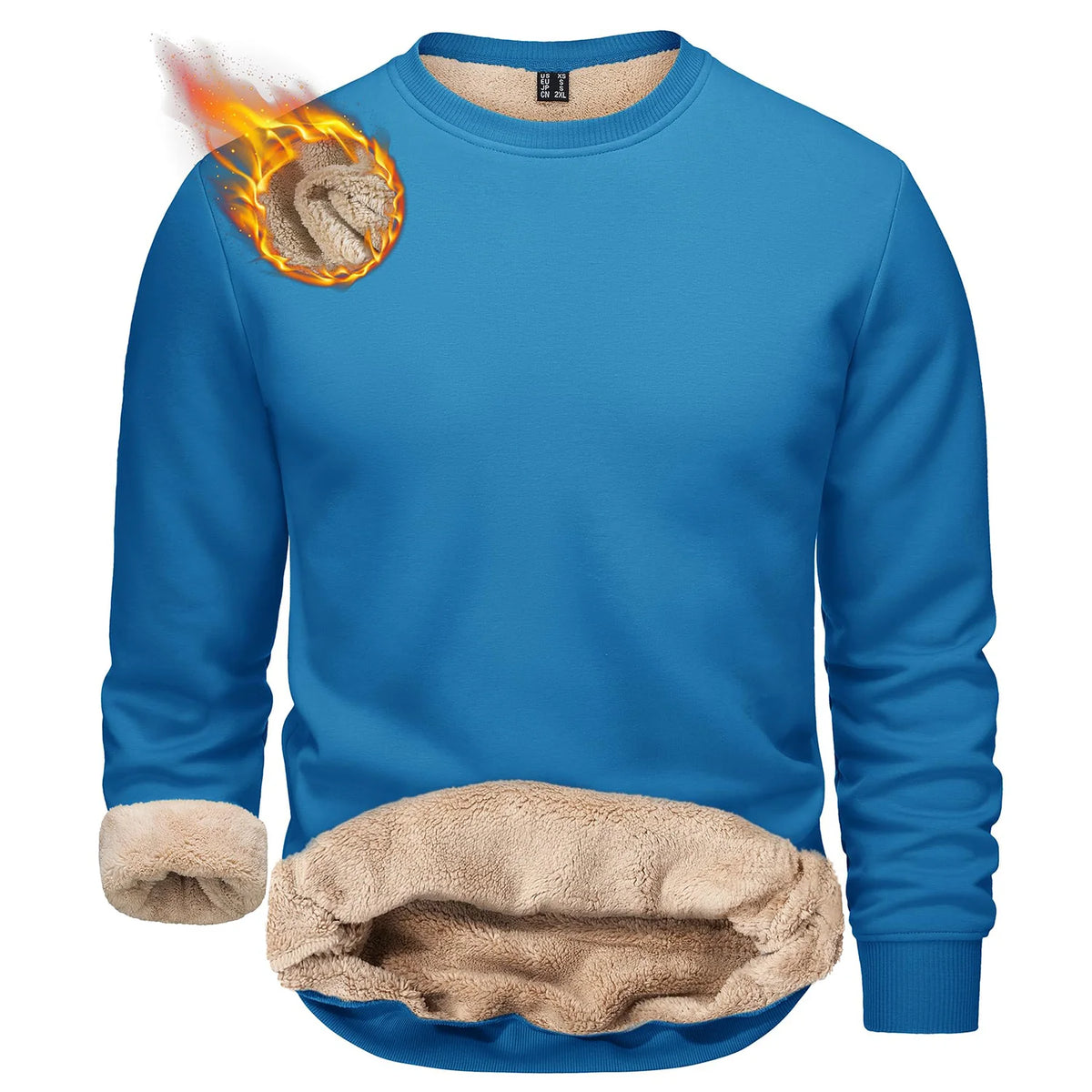 TACVASEN Winter Thicken Fleece Crewneck Sweatshirt Mens Warm Sherpa Lined Heavy Winter Pullover Basic Tops Shirts No Hood Hoodie