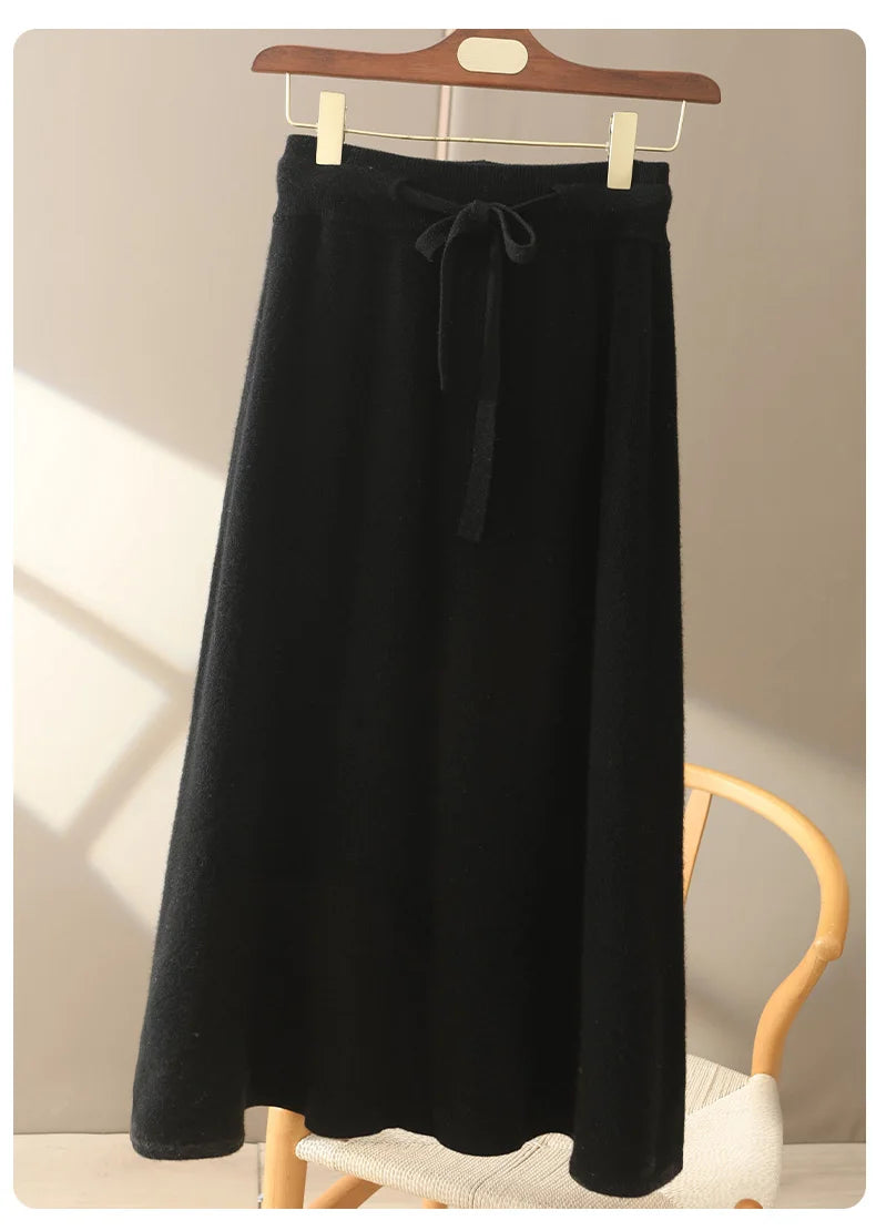 Wool A-Line Midi Skirt – Women's Knit Autumn Winter