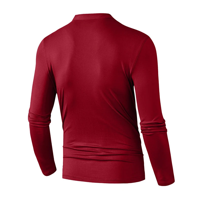 Men's Zipper Polo Shirt – Solid Color Long Sleeve