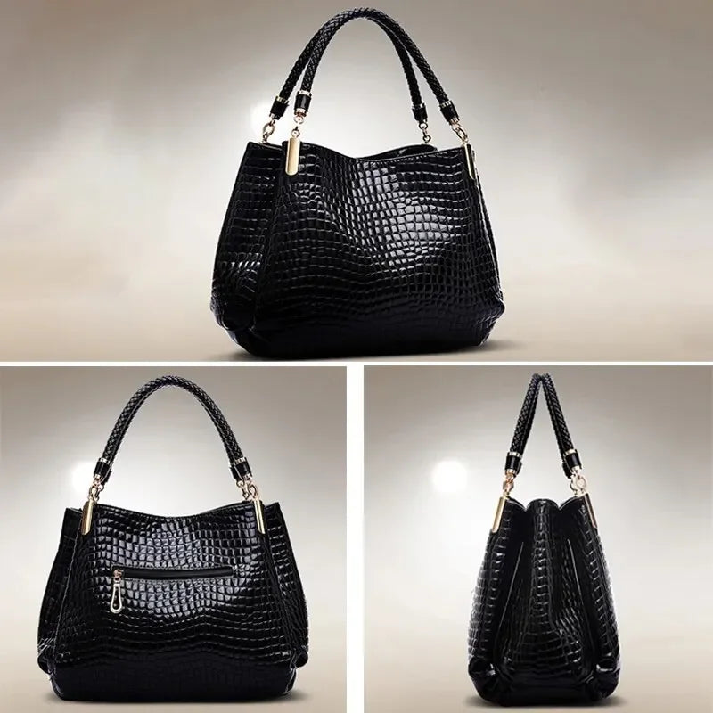 Women's Crocodile Print Large Capacity Bucket Tote Bag