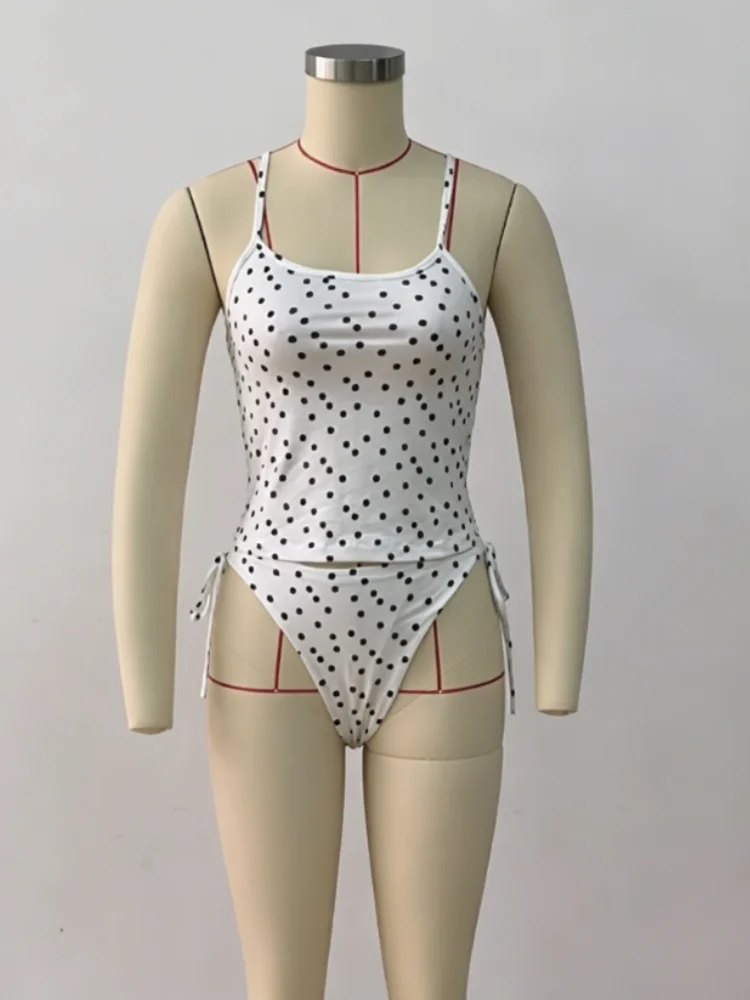 Sexy Spicy Spicy Girl Polka Dot Bikini Suit Slim Suspender Tank Top Tight-fitting Underpants Lady Popular Seaside Vacation Set