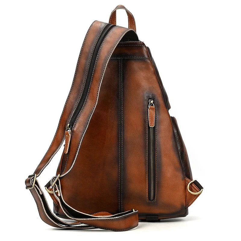 Single Shoulder Bagpack Genuine Leather Chest Bag Outdoor Riding Bag Chest Packs For Biker Men Male Sling Bags Cow Leather