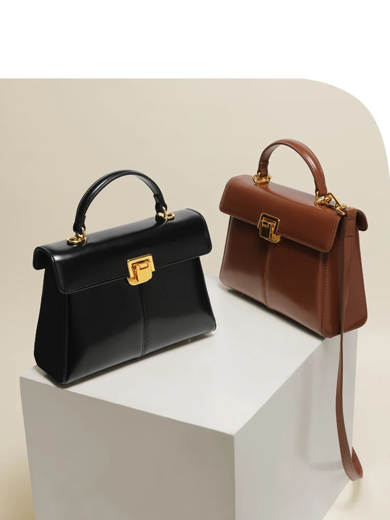ITAMOOD Genuine Leather Handbag with Scarf | Luxury Designer Trendy Shoulder Bag Solid Color Commuting Bag | bags for women gift