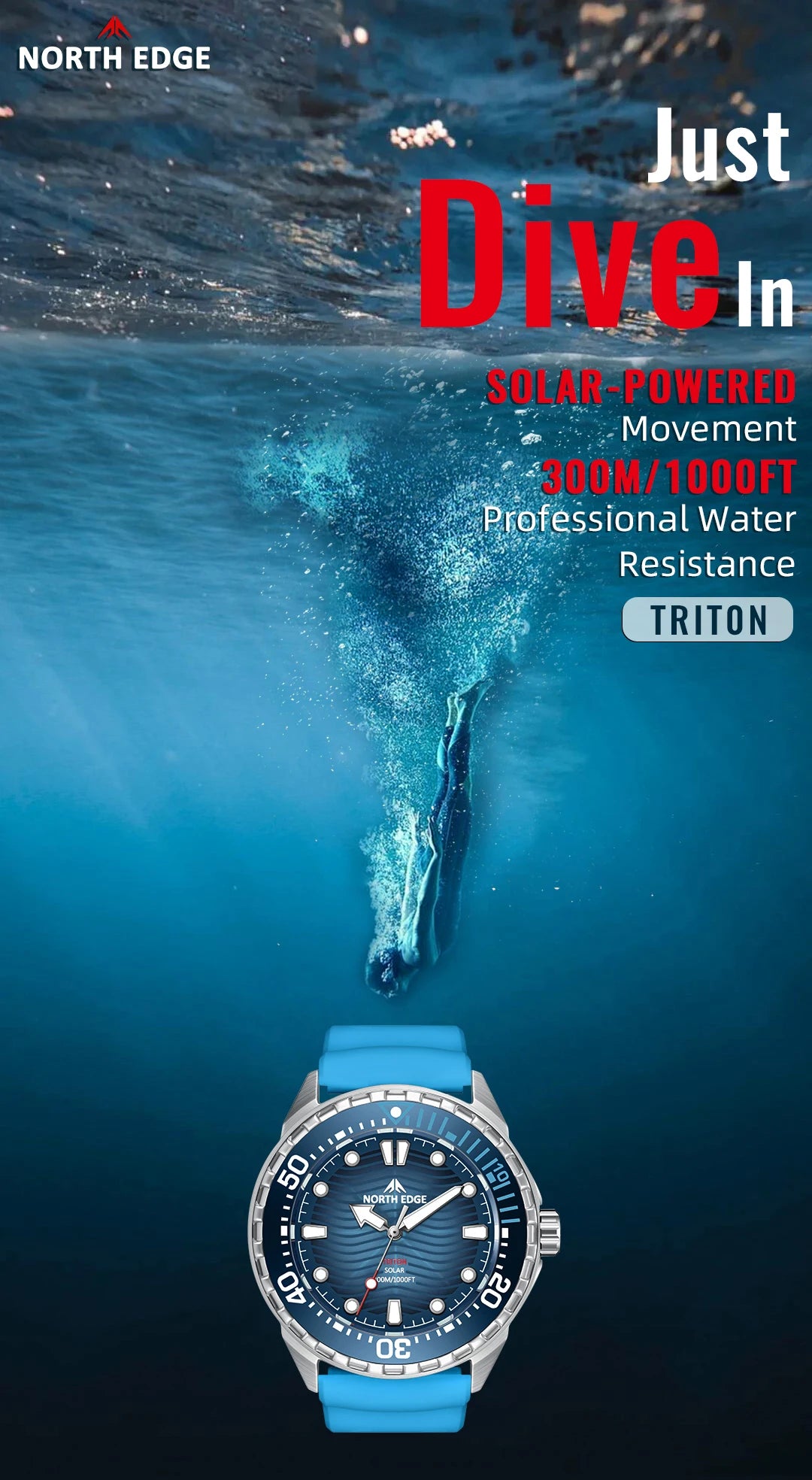 TRITON Men's Solar Dive Watch with Ceramic Bezel