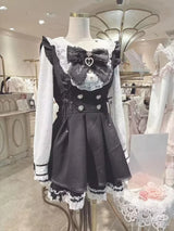 Japanese Y2K Aesthetics Vintage Bow Dress Shorts Set Women Gothic Lolita Style Long Sleeve Shirt Dress Elegant Party Dress Suits