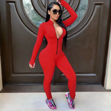 Sleek Deep-V Zip-Front Bodycon Romper – Athletic Fitness Jumpsuit